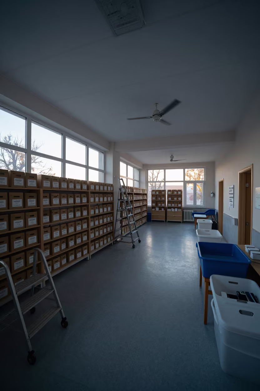 Dawn light in Diyarbakir medical records hall in inside a rehabilitation gym in Diyarbakir