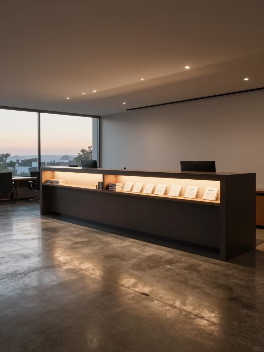 Dawn Light on Executive Desk with Board Books in at an office reception desk near Colima