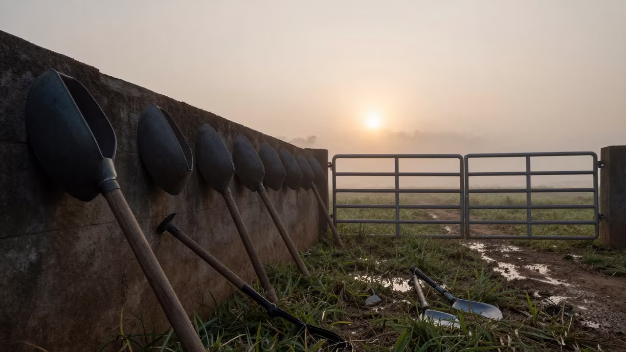 Dawn Light on Feed Bin Wall Myanmar Pasture in beside a pasture gate in Myanmar