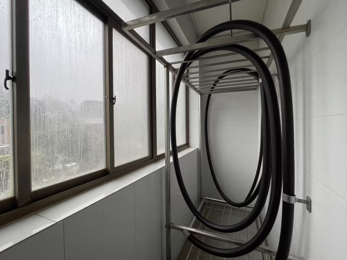 Dawn Light on Groomer Hose Rack in Lokoja Kennel in in a boarding kennel corridor in Lokoja