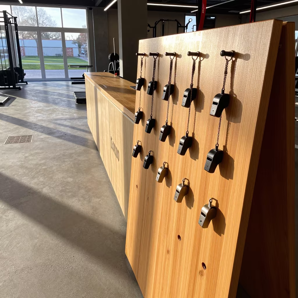Dawn Light on Gym Lanyard Board Palma in at a gym check-in desk in Palma