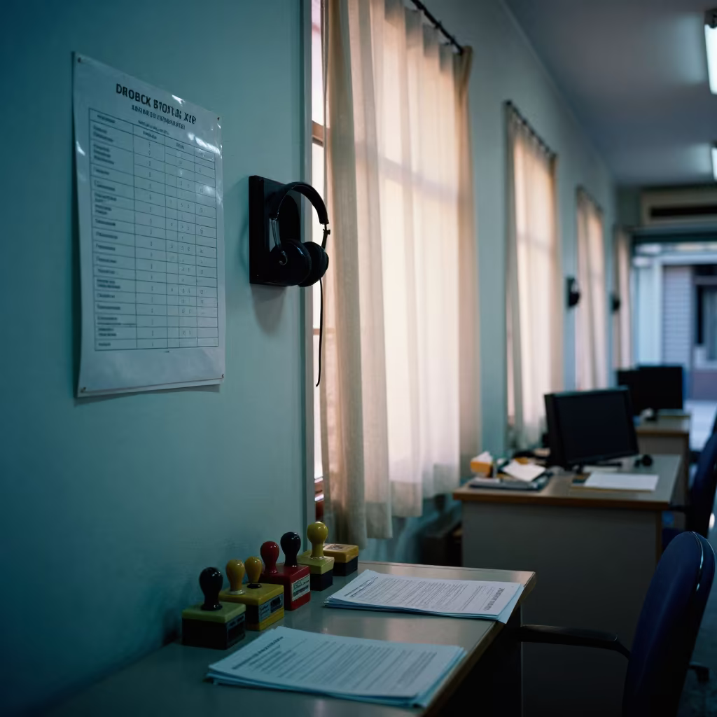Dawn Light Over Havana Dock Chart and Stamps in at a fulfillment packing station in Centro Habana, Havana