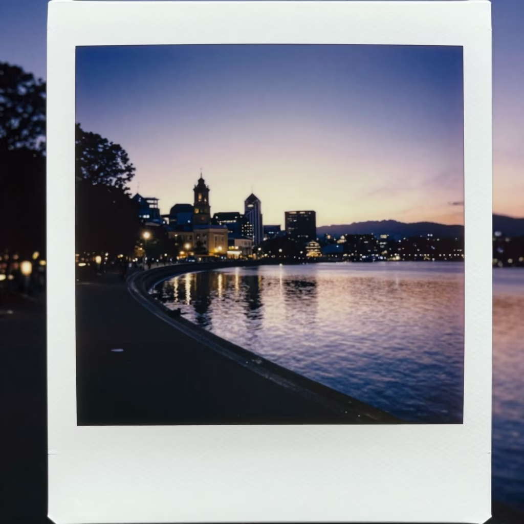 Dawn Light Illuminates Historic Hobart Waterfront and Derwent River Before Sunrise in in Hobart, Tasmania, Australia