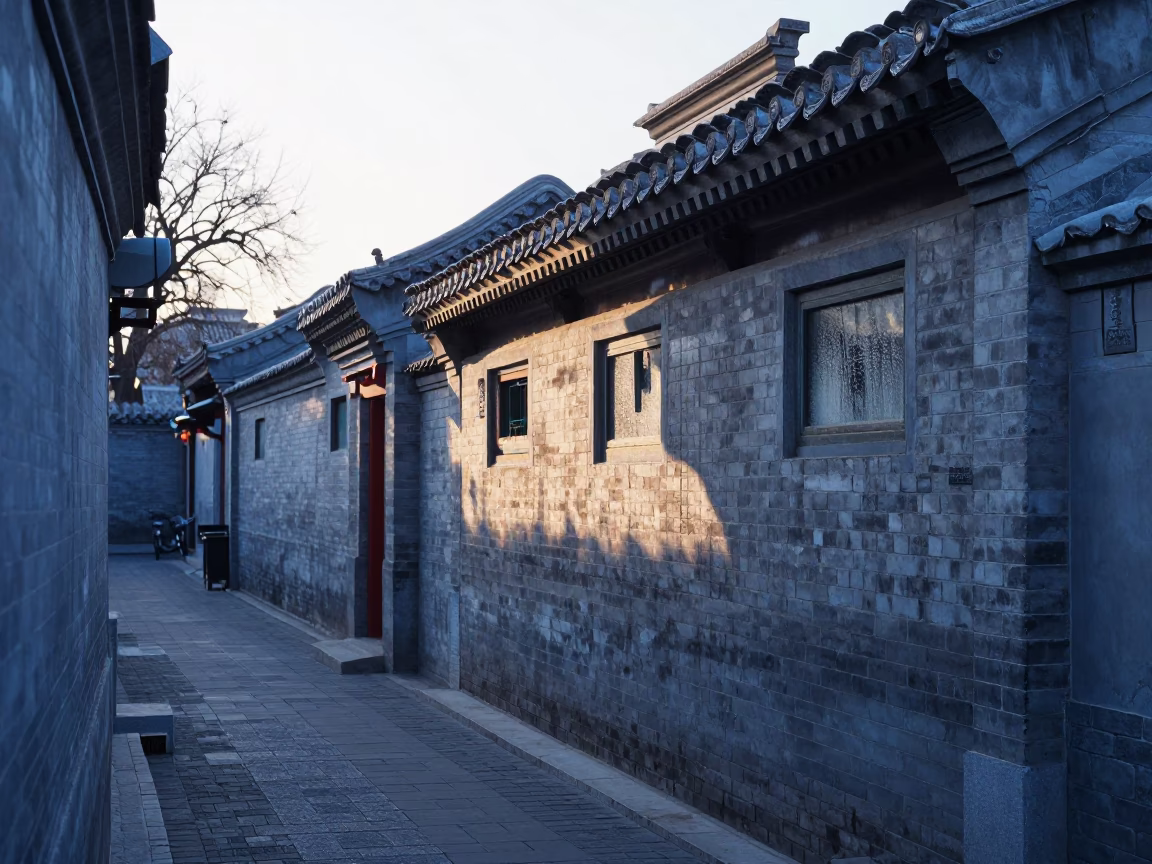 Dawn Light in Beijing Alleyway with Condensation on Window and Bread Board in in Beijing, China