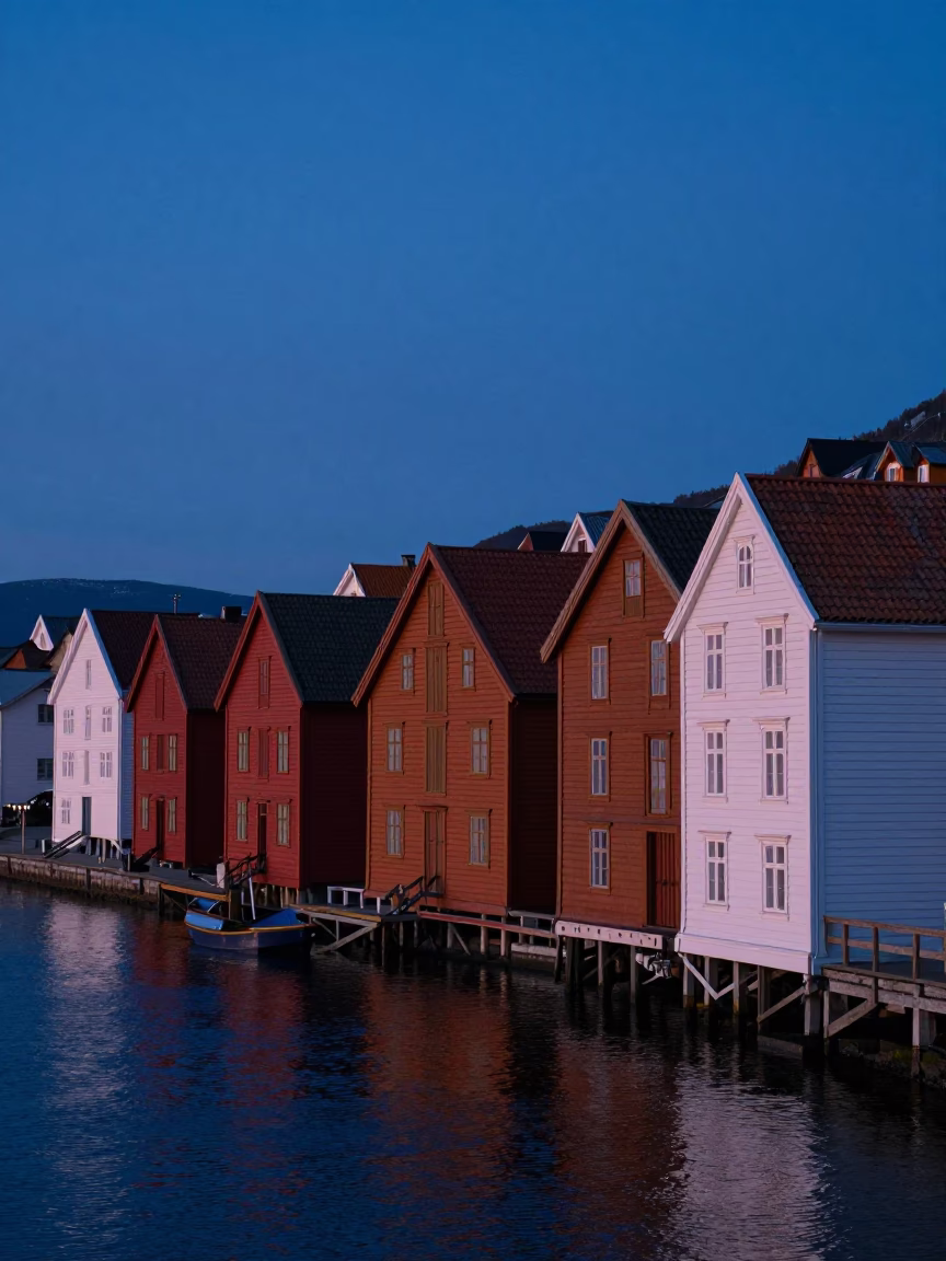 Dawn Light in Bergen at The Still Hours Before Dawn Light in in Bergen, Norway