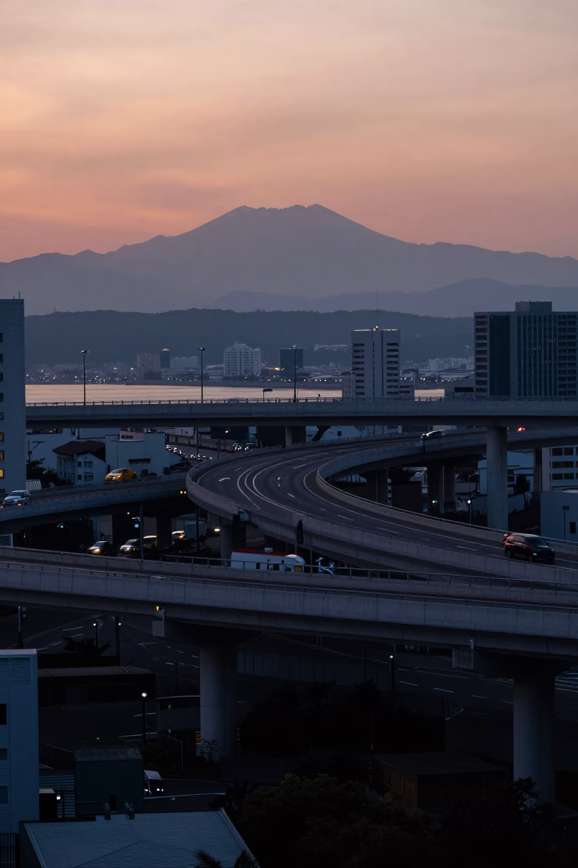 Dawn Light in Fukuoka at The Still Hours Before Dawn Light in in Fukuoka, Japan