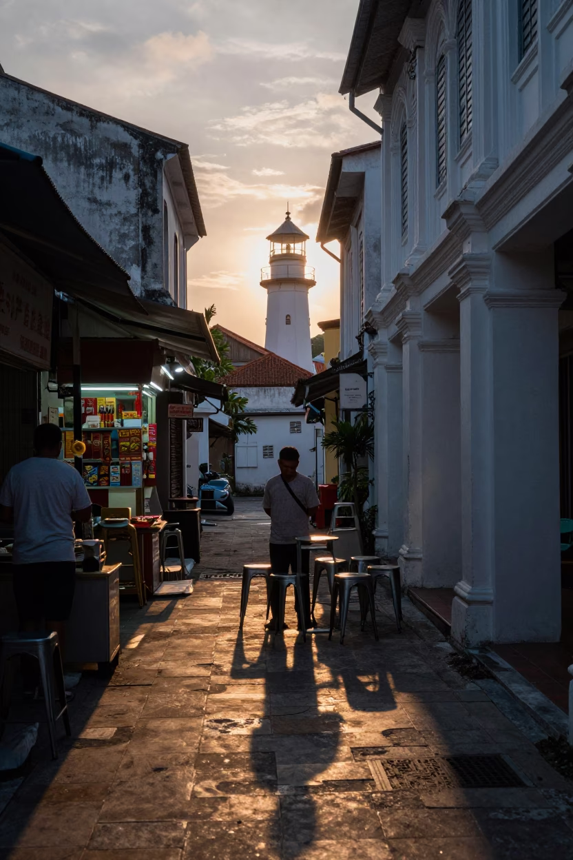Dawn Light in George Town at Nautical Dawn Light in in George Town, Malaysia