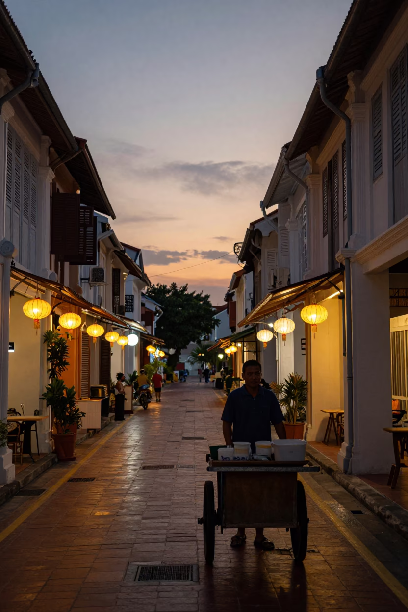 Dawn Light in George Town at The Still Hours Before Dawn Light in in George Town, Malaysia