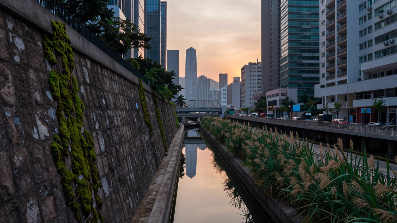 Dawn Light in Hong Kong at As First Light Reaches The Scene in in Hong Kong, Hong Kong
