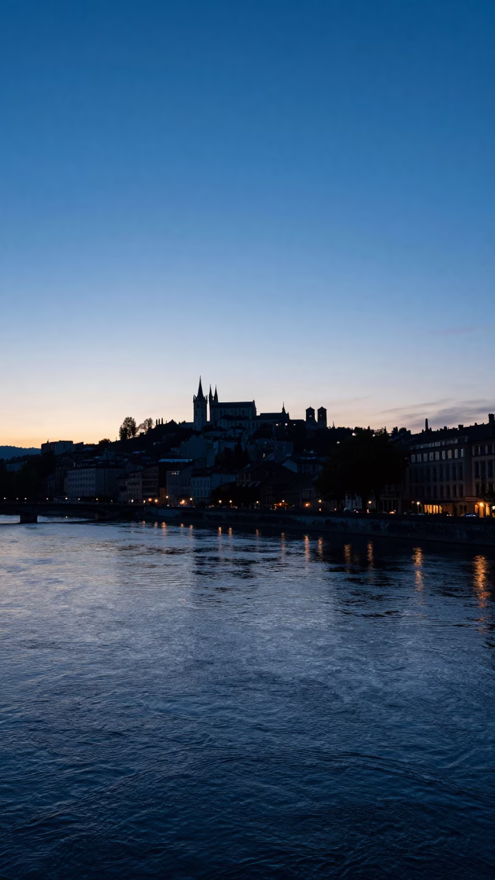 Dawn Light in Lyon at The Still Hours Before Dawn Light in in Lyon, France