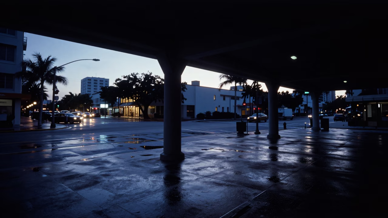 Dawn Light in Miami at The Still Hours Before Dawn Light in in Miami, Florida, United States