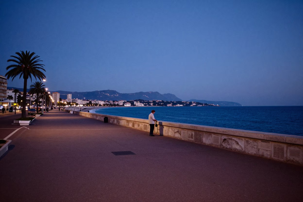 Dawn Light in Nice at The Still Hours Before Dawn Light in in Nice, France