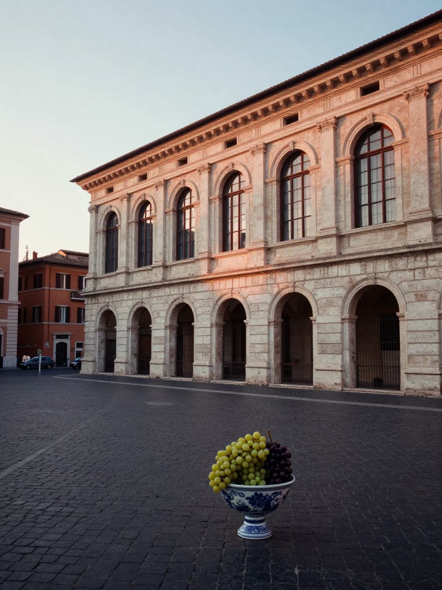 Dawn Light in Rome Italy Street Scene with Grapes and Porcelain in in Rome, Italy