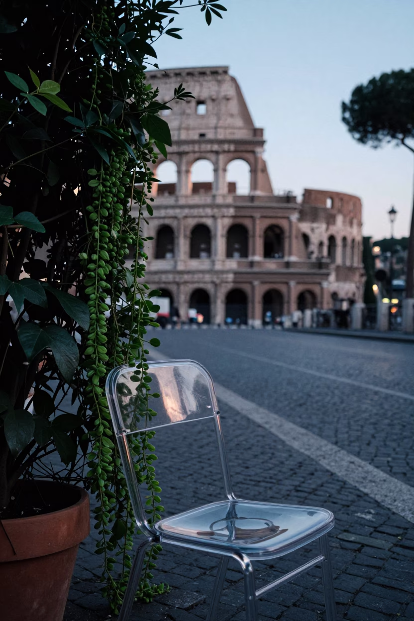 Dawn Light in Rome Italy with String of Pearls Plant and Telecommunication Mast Beacon in in Rome, Italy
