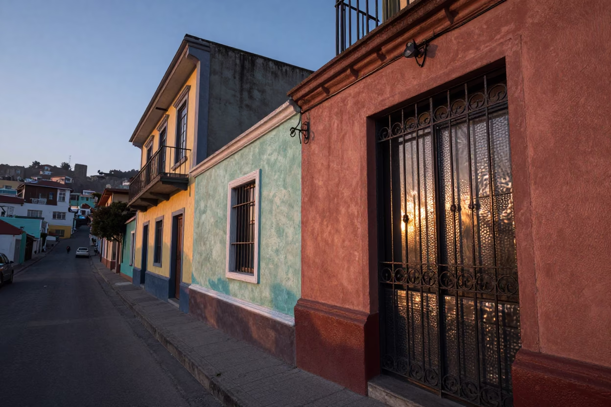 Dawn Light in Valparaiso at Sunrise Light in in Valparaiso, Chile