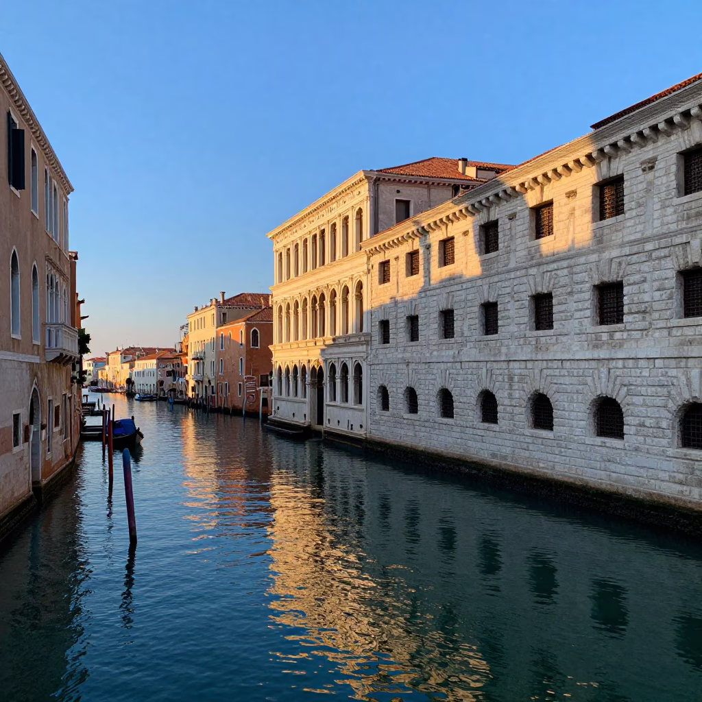 Dawn Light in Venice Italy Reflecting on Canals and Historic Architecture in in Venice, Italy