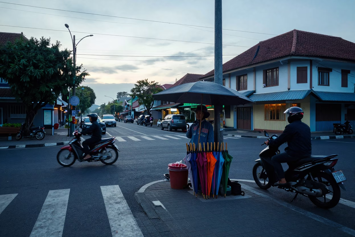 Dawn Light in Yogyakarta at Sunrise Light in in Yogyakarta, Indonesia