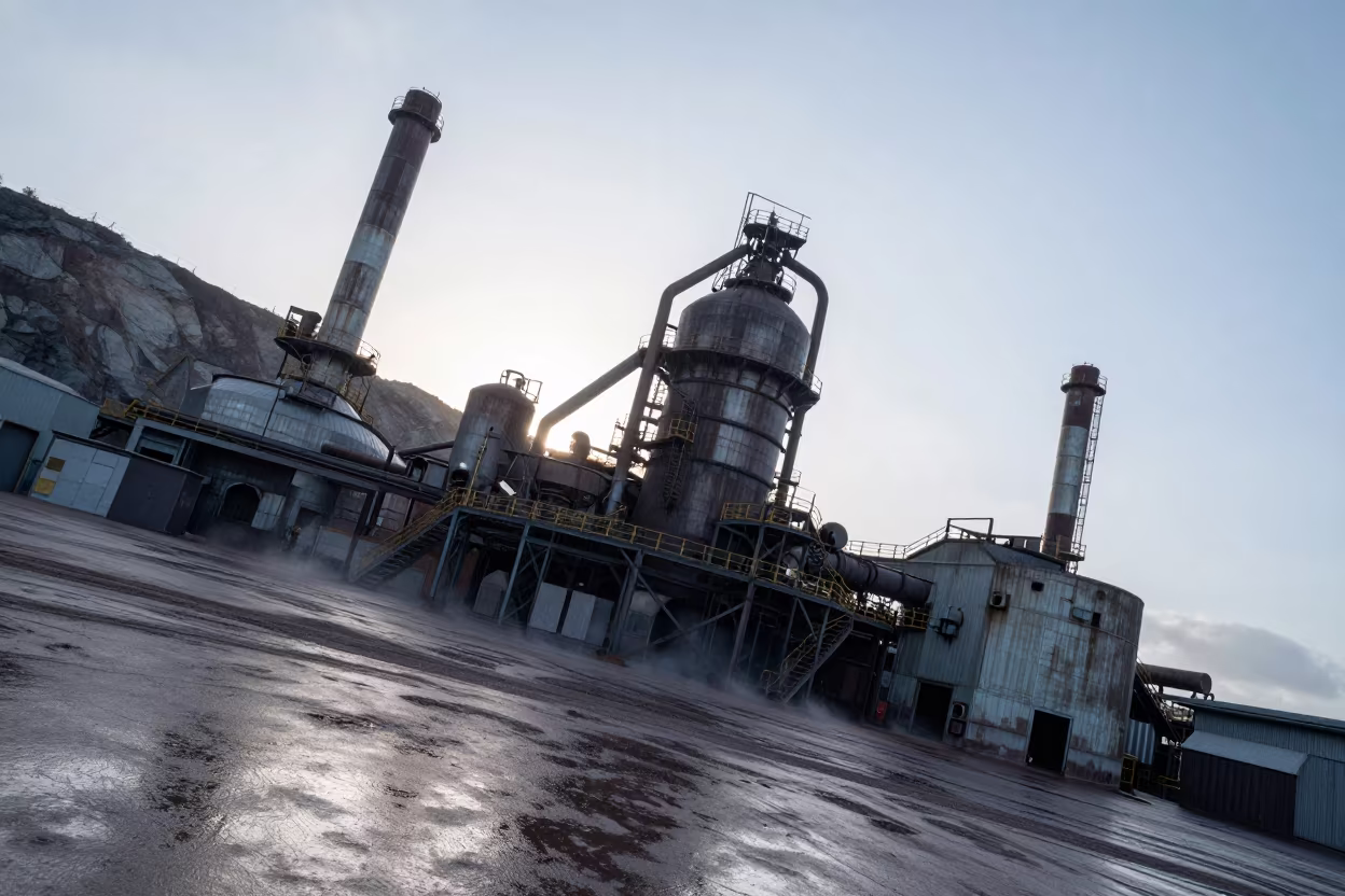 Dawn Light on Industrial Foundry Bay Quarry Ledge in on a quarry ledge near Mar del Plata