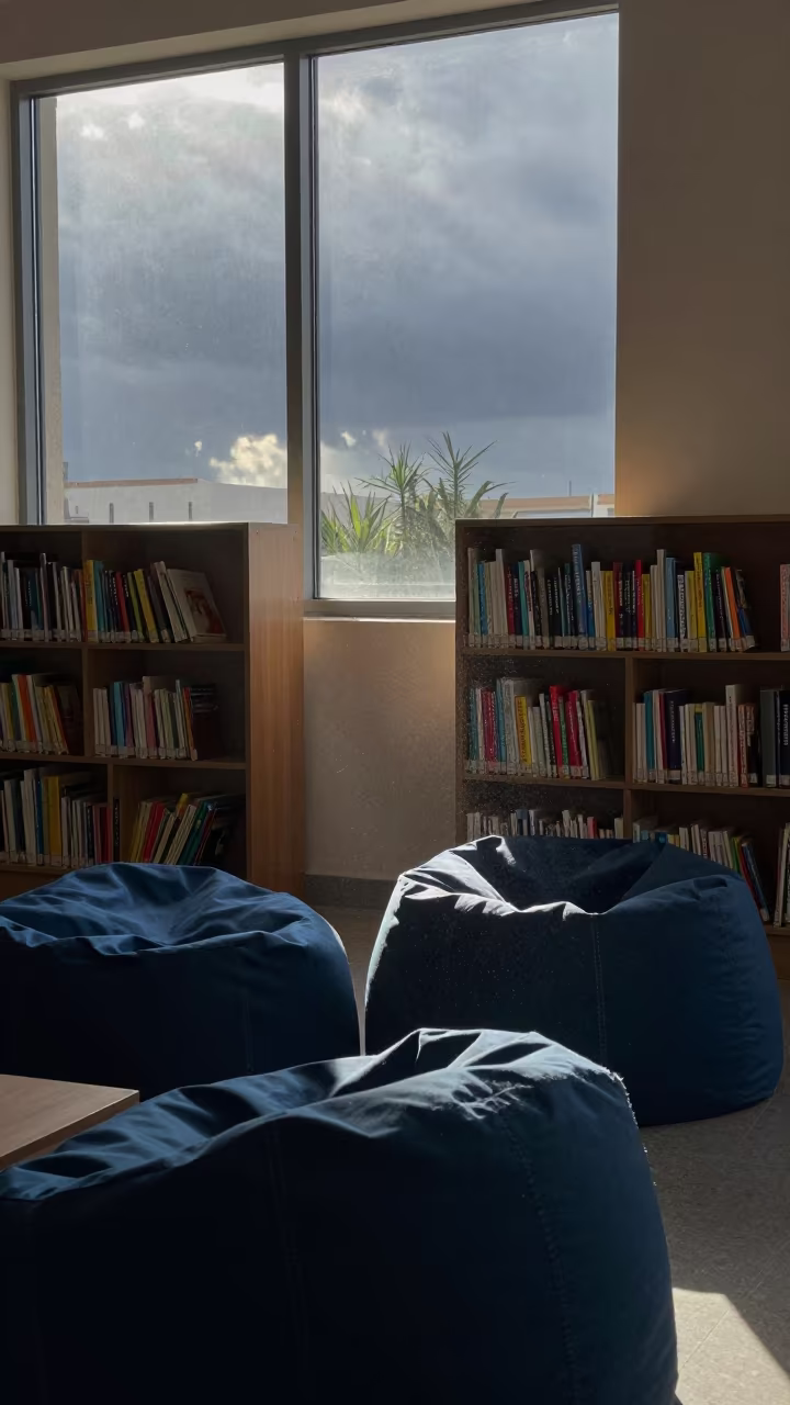 Dawn Light in Jeddah School Library Beanbags in inside a quiet classroom near Jeddah
