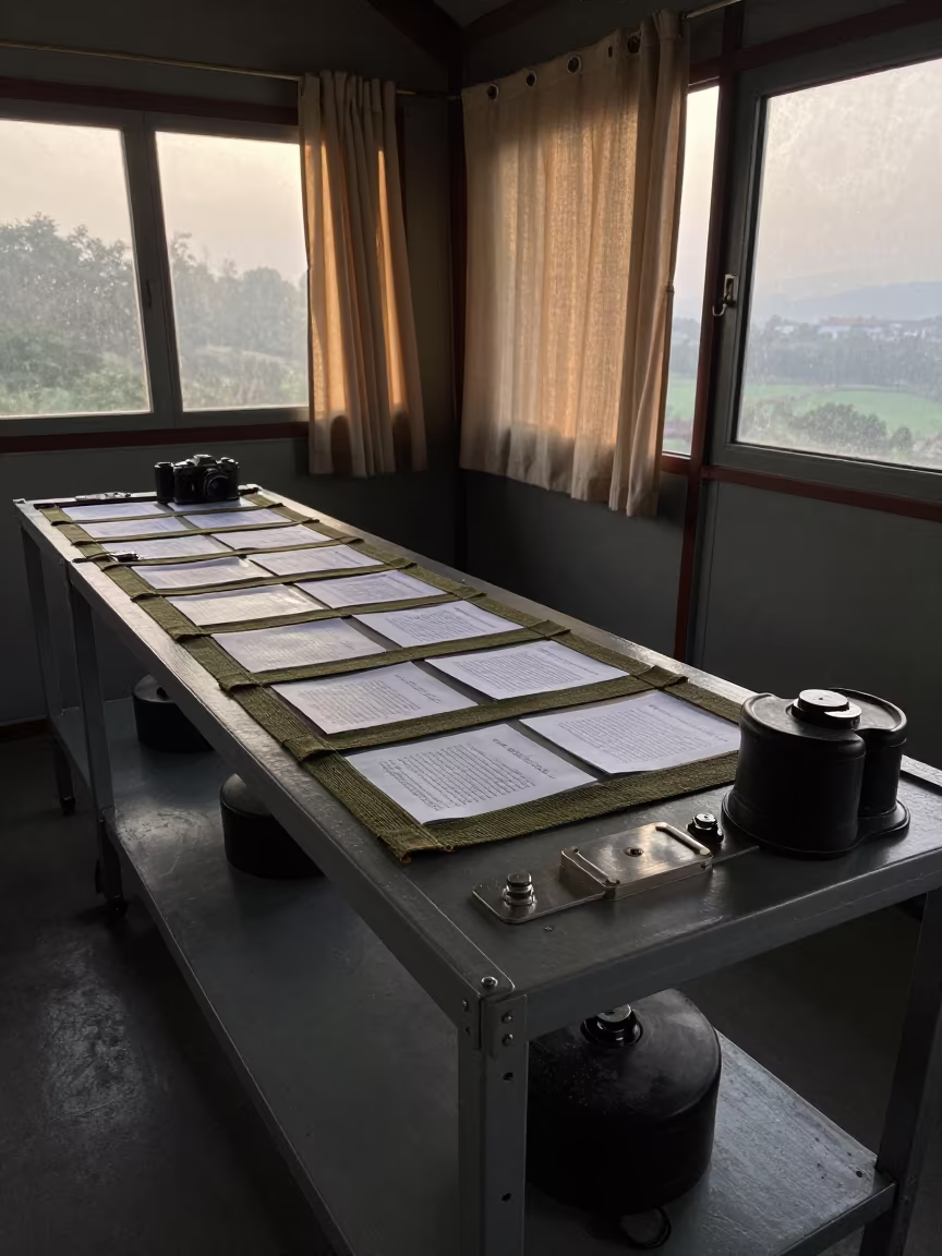 Dawn Light on Linen Exchange Cart in Himachal Barracks in inside a command post in Himachal Pradesh