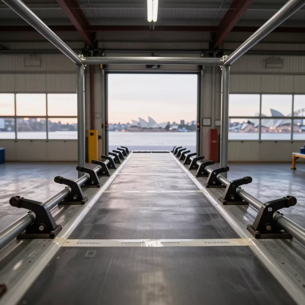 Dawn Light on Logistics Brake Levers in at a parcel sorting belt near Barangaroo, Sydney