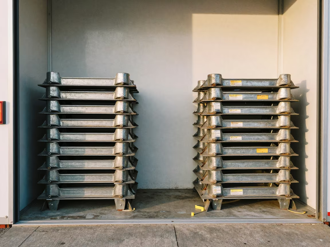Dawn Light on Logistics Wheel Chock Stack in inside a chilled distribution bay in Durban