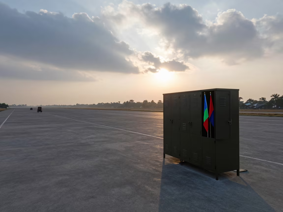 Dawn Light on Military Signal Flag Locker in along an airbase flight line near Kumartuli, Kolkata