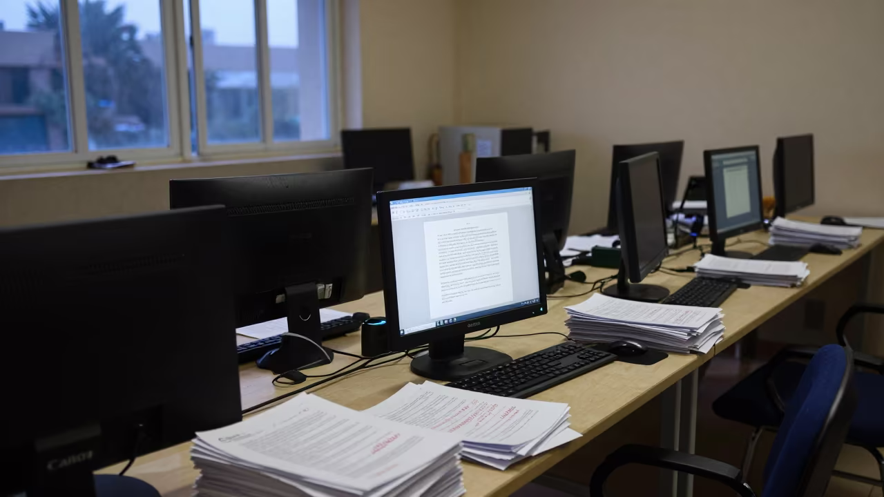 Dawn Light in Ndjamena Computer Lab in in a computer lab before lessons in Ndjamena