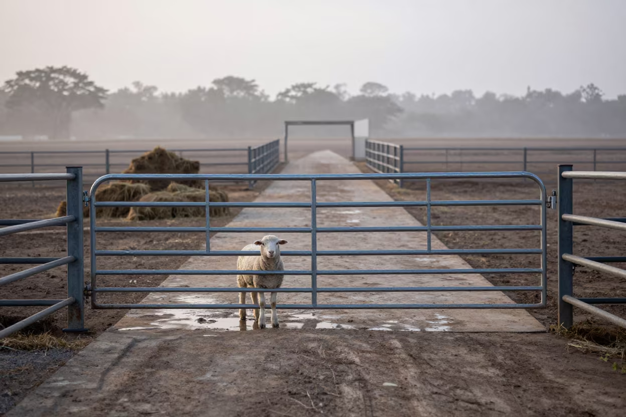 Dawn Light on Niger Stockyard Lamb Creep Gate in at a stockyard loading ramp in Niger
