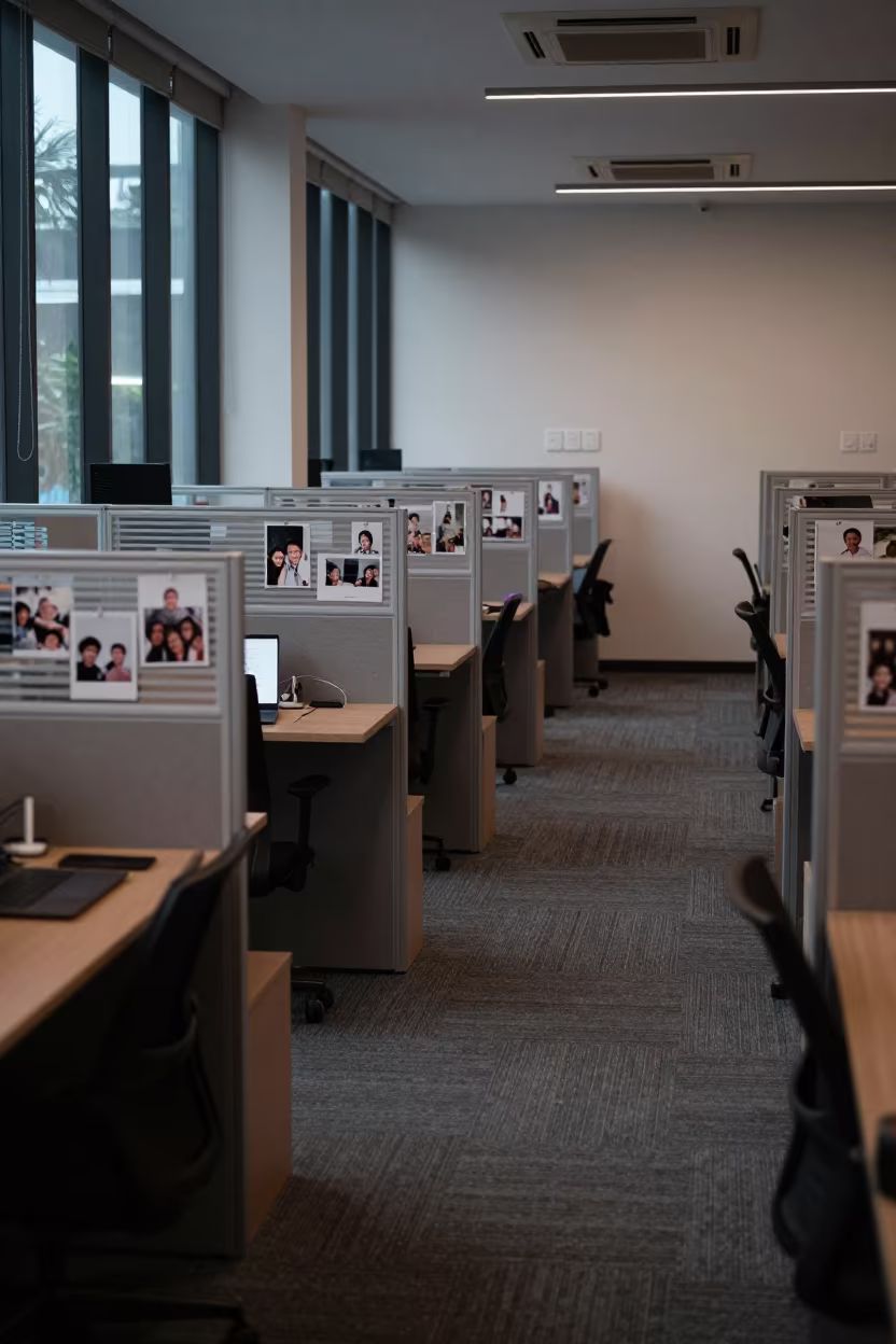 Dawn Light in Office Cubicle Aisle in inside a coworking floor near Yogyakarta