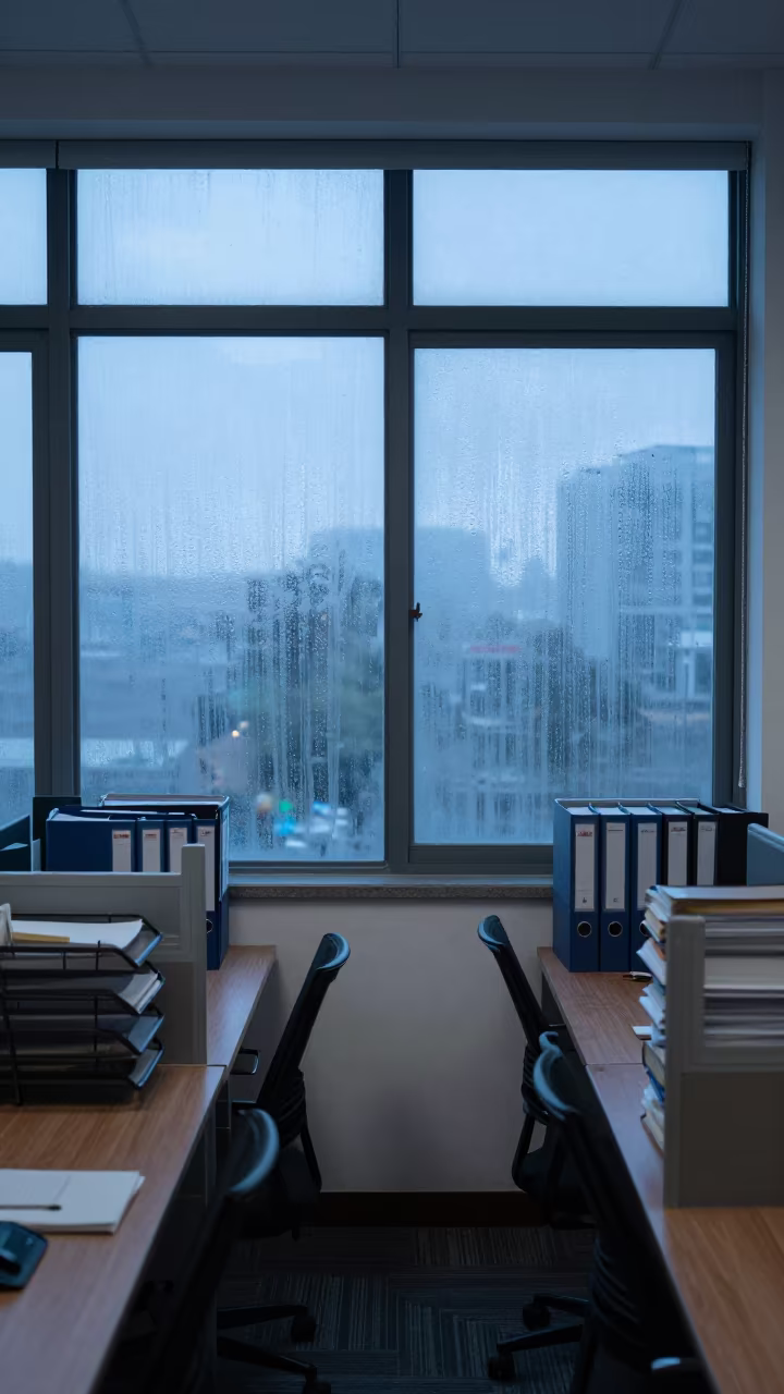 Dawn Light on Office File Station with Binders in inside a coworking floor near Guiyang