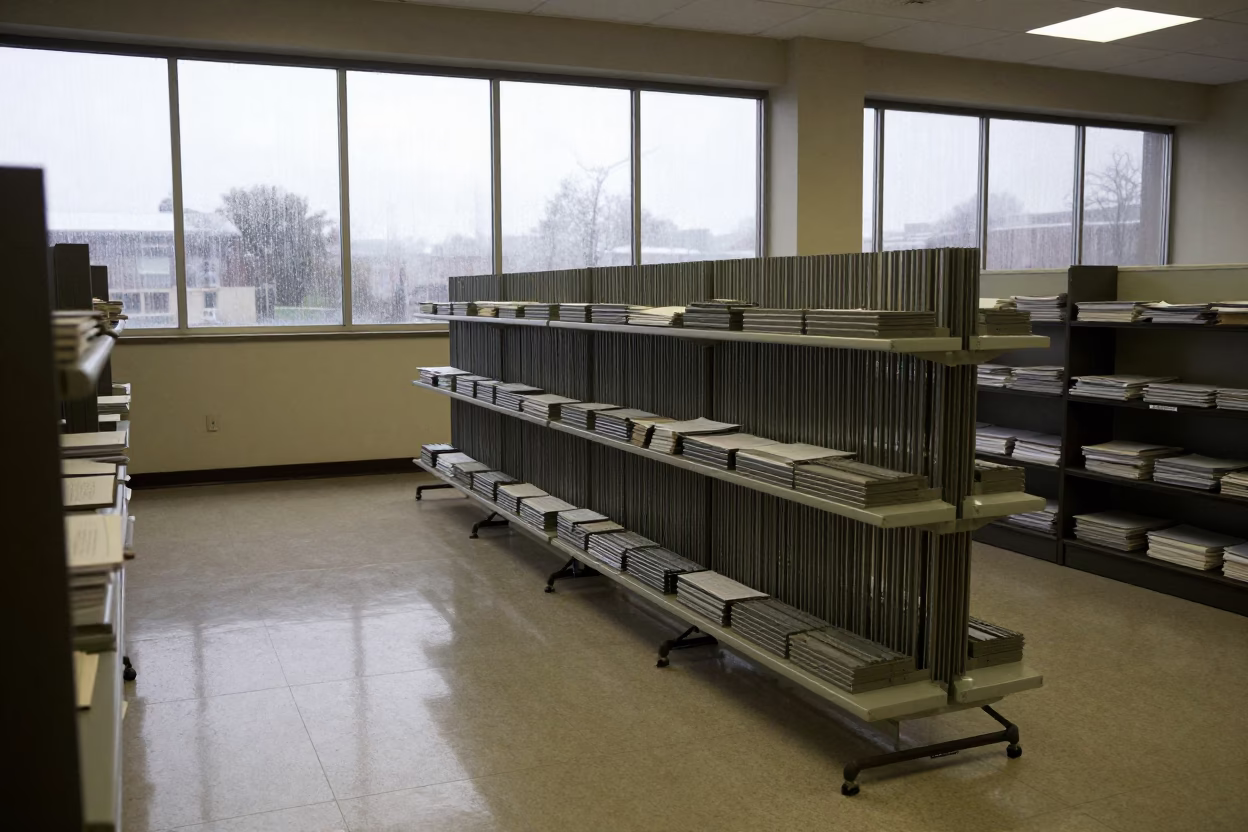 Dawn Light on Office Procurement Sample Rack in inside a conference room near Riobamba