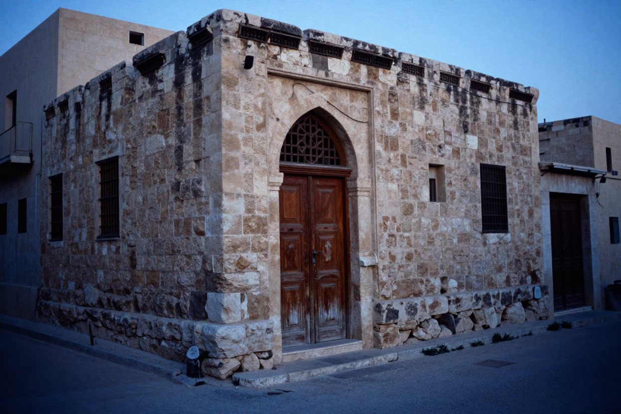 Dawn Light on Amman's Stone Architecture and Street Corner Details in in Amman, Jordan