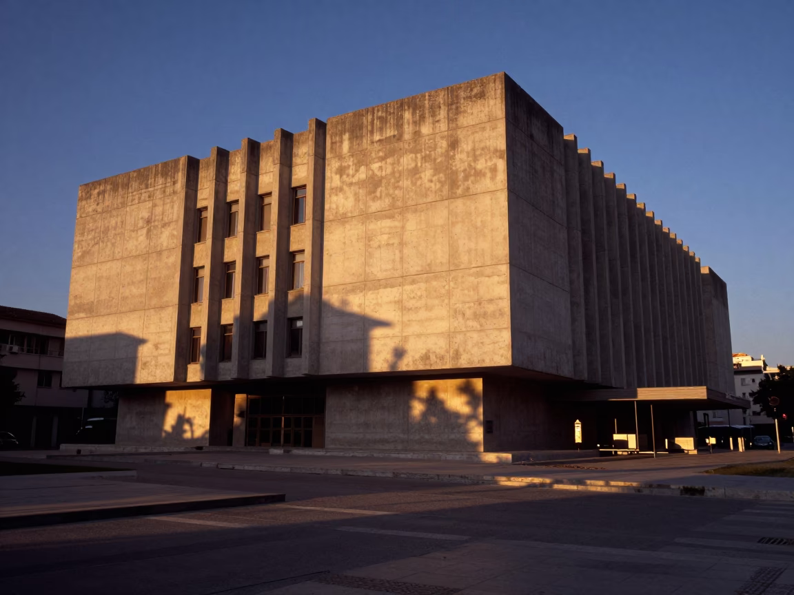 Dawn Light on Athens Concrete Brutalist Architecture and Street Details in in Athens, Greece