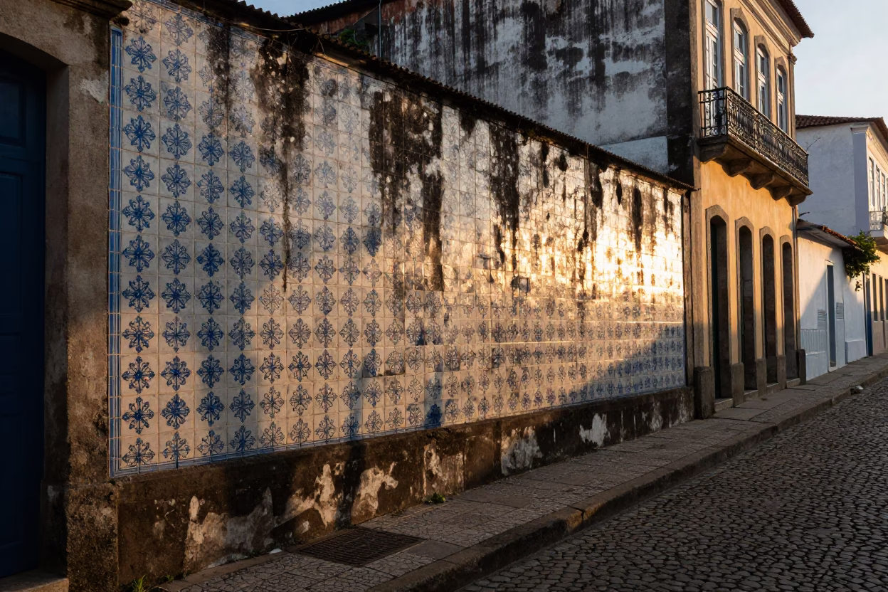 Dawn light on azulejo tiles in Salvador Brazil street scene in in Salvador, Brazil