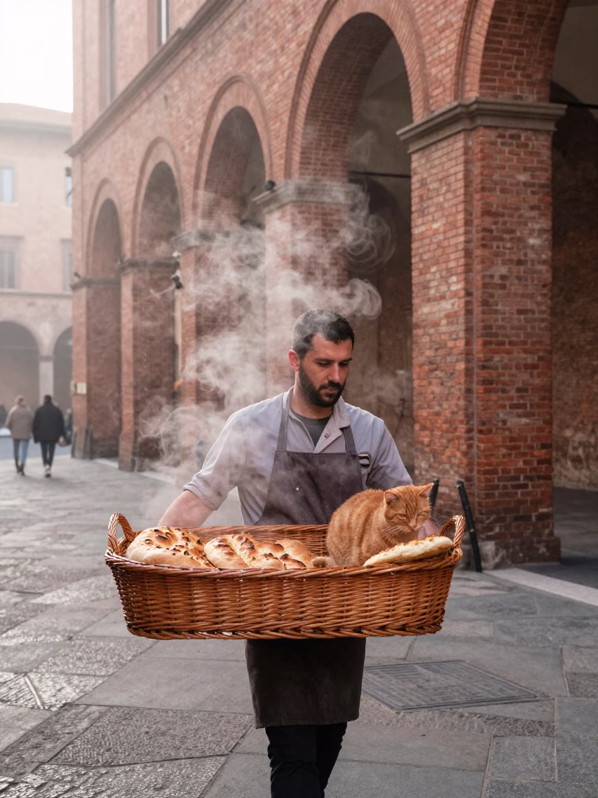 Dawn Light on Baker in Bologna in in Bologna, Italy