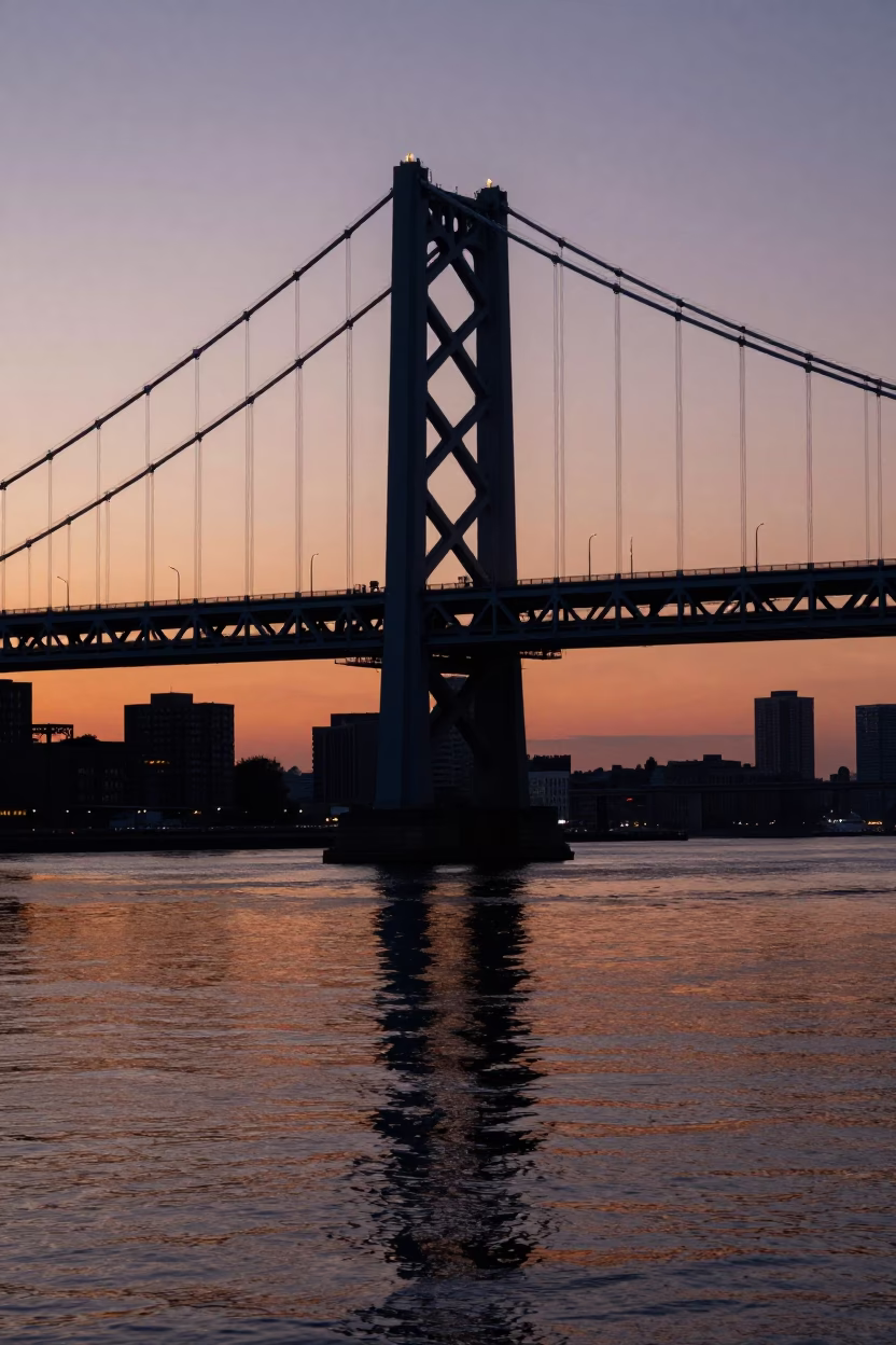 Dawn Light on Boston Harbor Drawbridge Counterweight Tower Reflection in in Boston, Massachusetts, United States