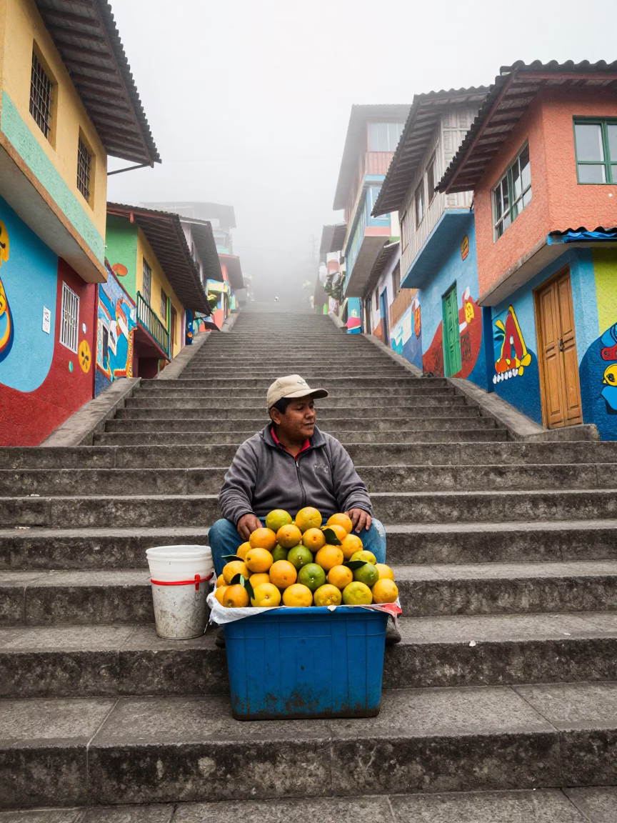 Dawn Light on Boy in Medellin in in Medellin, Colombia
