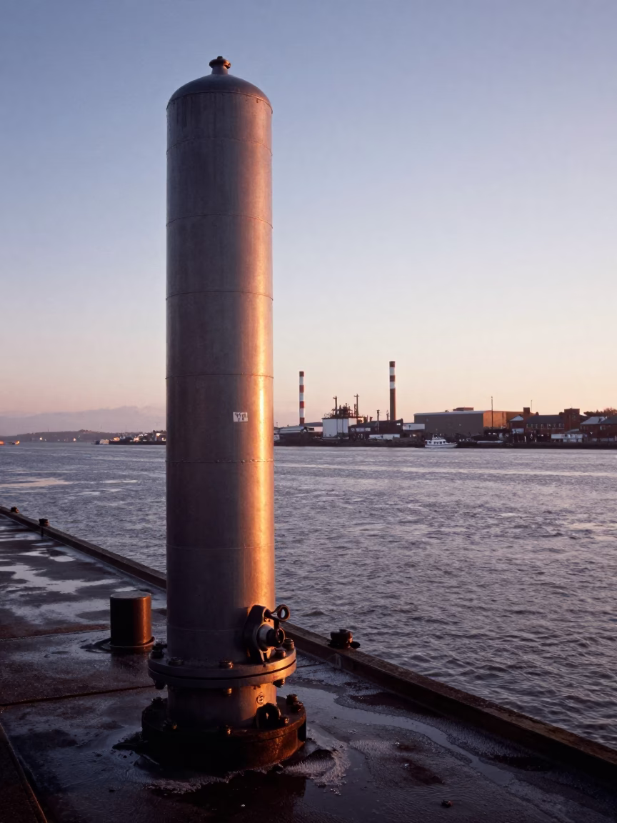 Dawn Light on Bristol Harbour Industrial Pipeline with Condensation and Pruning Shears in in Bristol, United Kingdom