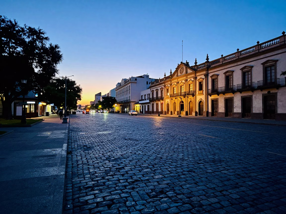 Dawn Light on Buenos Aires Cobblestones Near Plaza de Mayo with Urban Details in in Buenos Aires, Argentina