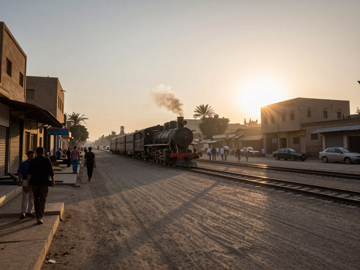 Dawn Light on Cairo Street with Heritage Train and Cherries in Bottle in in Cairo, Egypt
