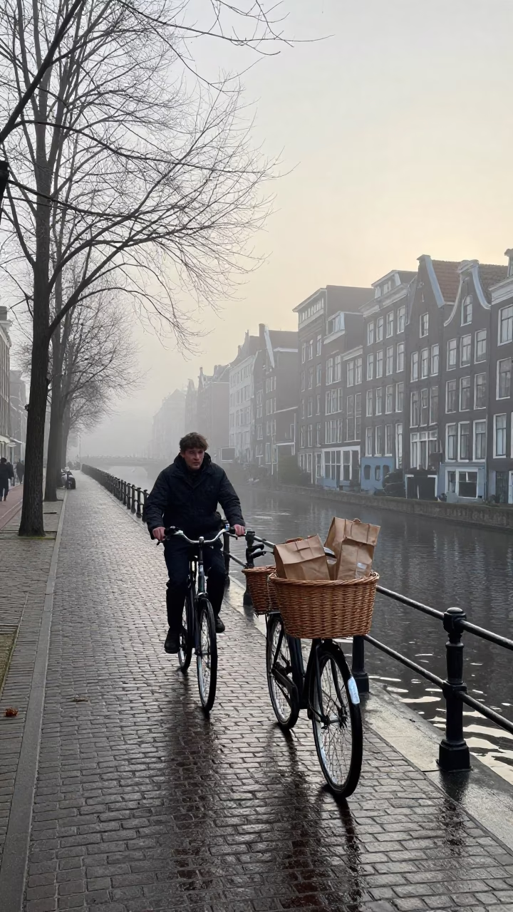 Dawn Light on Canal Street in Amsterdam in in Amsterdam, Netherlands