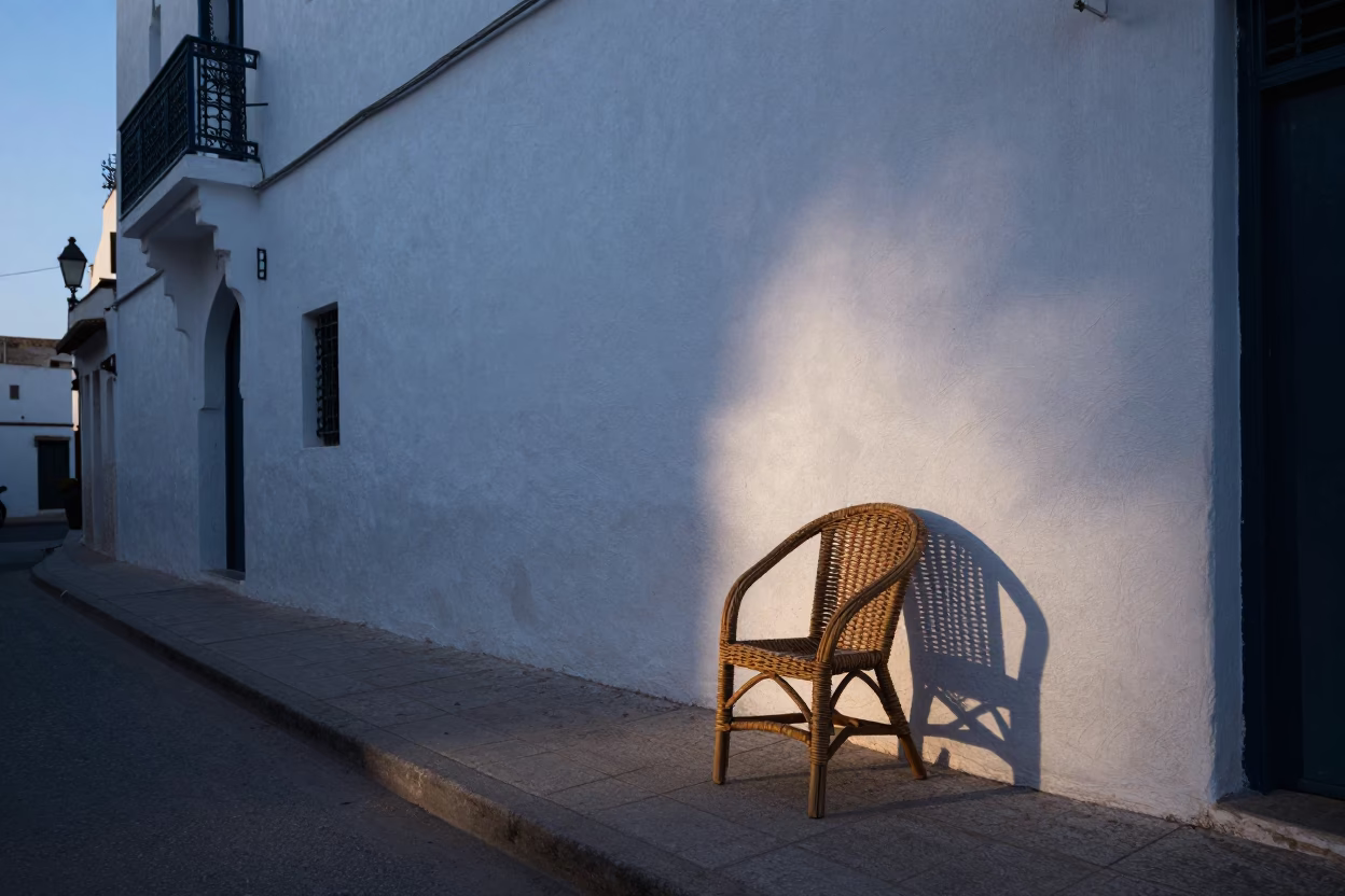 Dawn Light on Casablanca Plaster and Wicker Shadows in in Casablanca, Morocco
