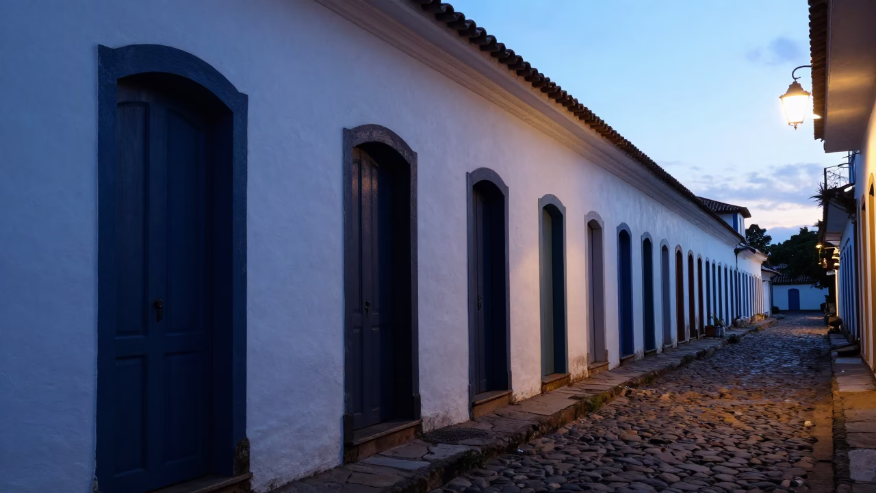 Dawn Light on Colonial Plaster Walls in Salvador Brazil Before Sunrise in in Salvador, Brazil