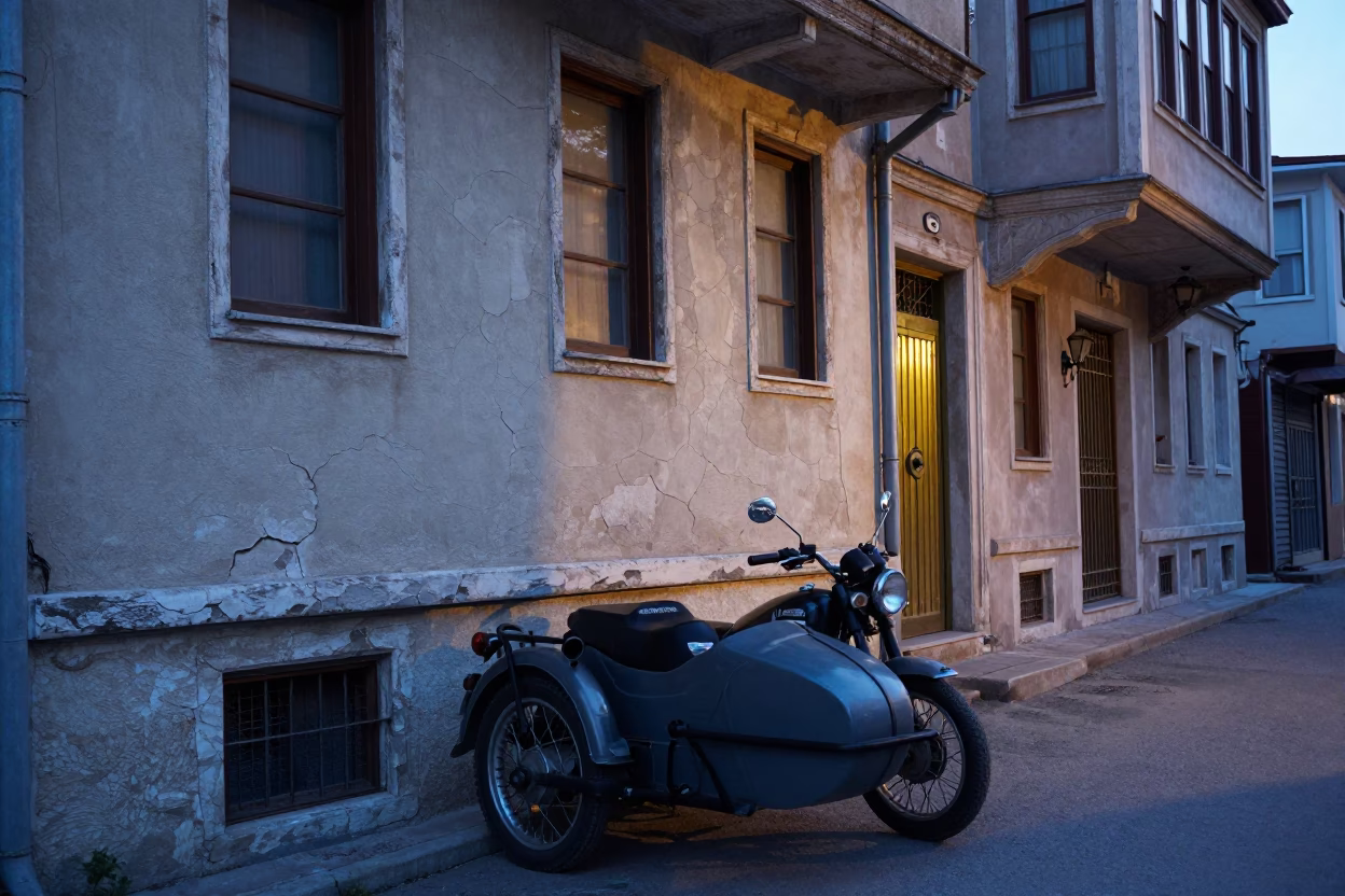 Dawn Light on Cracked Stucco and Brass in Istanbul Alley in in Istanbul, Turkey