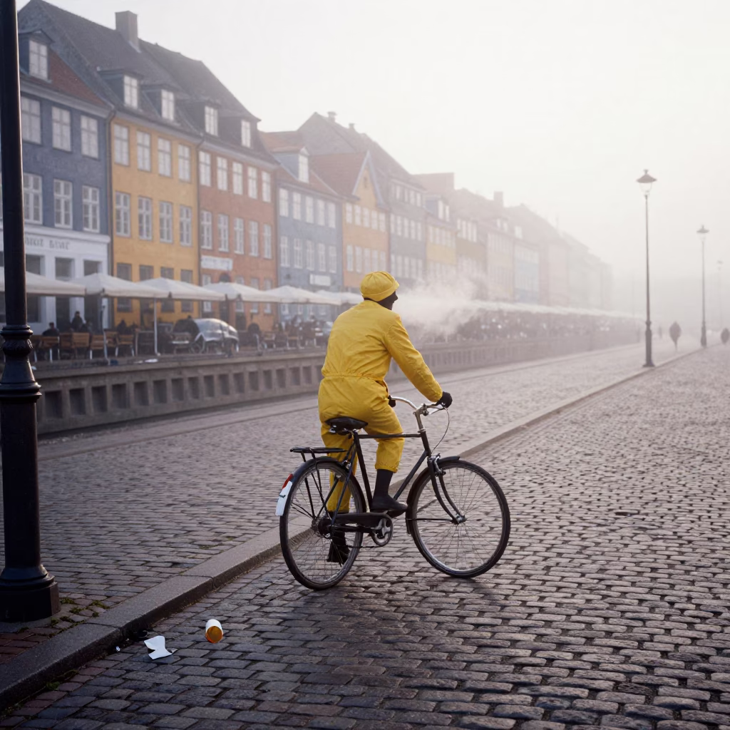 Dawn Light on Cyclist in in Copenhagen, Denmark