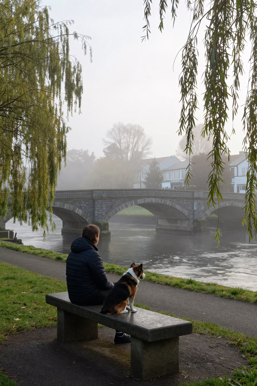 Dawn Light on Dog in Christchurch in in Christchurch, New Zealand