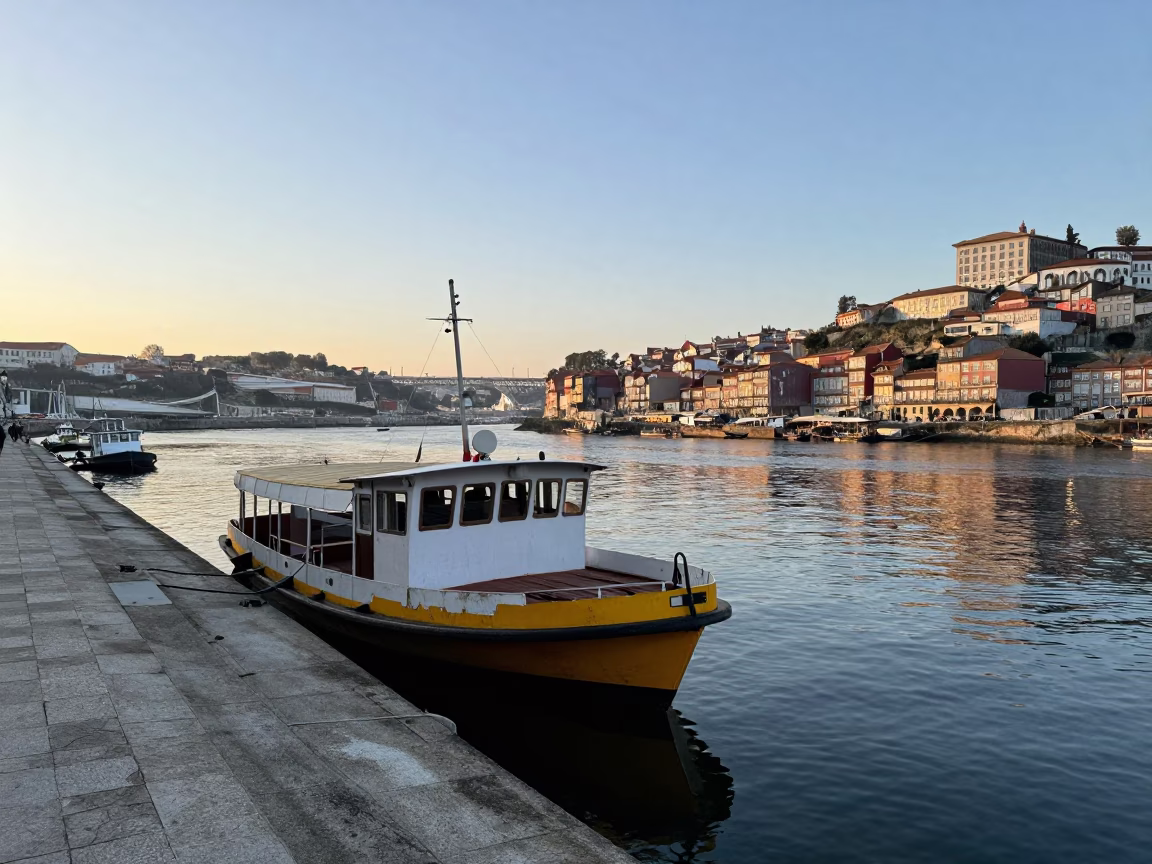 Dawn Light on Douro River Water Taxi Dock in Porto Portugal in in Porto, Portugal