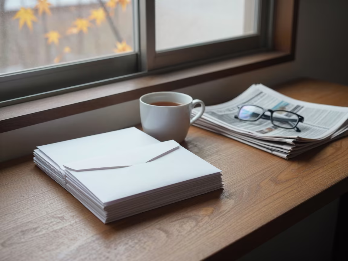 Dawn Light on Envelopes in Sendai Nook in in a breakfast nook in Sendai
