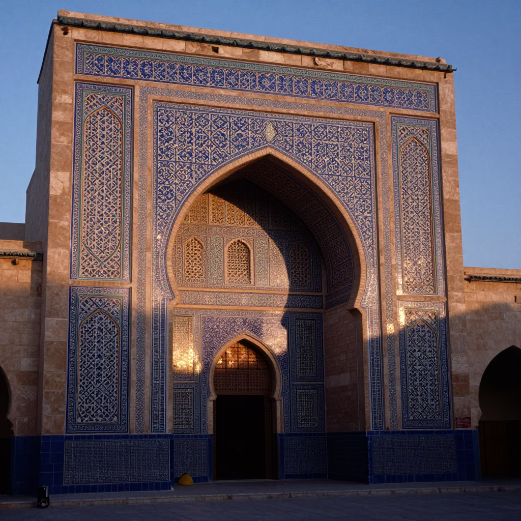 Dawn Light on Fez Medina Zellij Tiles and Stone Architecture in in Fez, Morocco